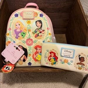 NWT - Loungefly Disney Princesses Floral Portraits -FULL SET w wallet & keychain